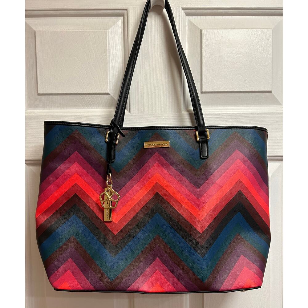 Trina Turk Double Handle Chevron Geometric Pattern Tote Bag